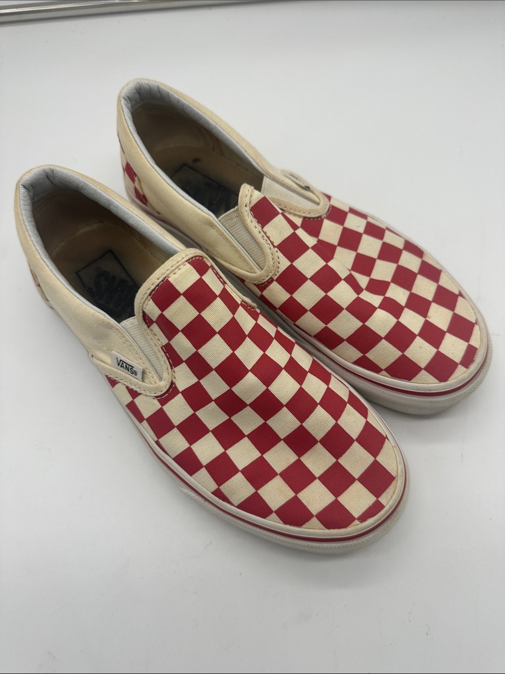 Vans Classic Slip-On Checkerboard in Red and Cream 7